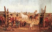 James Walker Vaqueros roping horses in a corral Spain oil painting artist